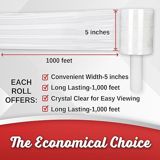 12 Pack Industrial Strength Mini Hand Stretch Wrap 5" 1000 Ft Roll 80 Gauge - Image 2