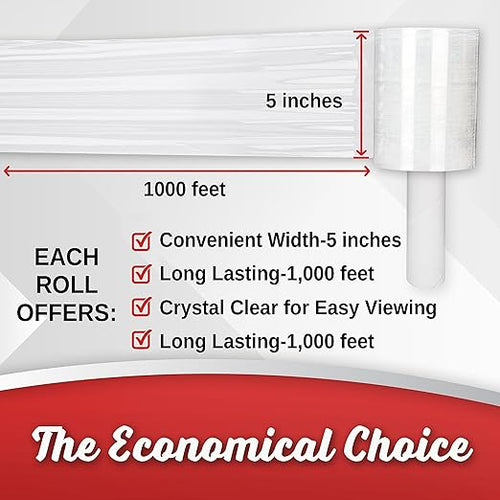 12 Pack Industrial Strength Mini Hand Stretch Wrap 5" 1000 Ft Roll 80 Gauge - Image 2