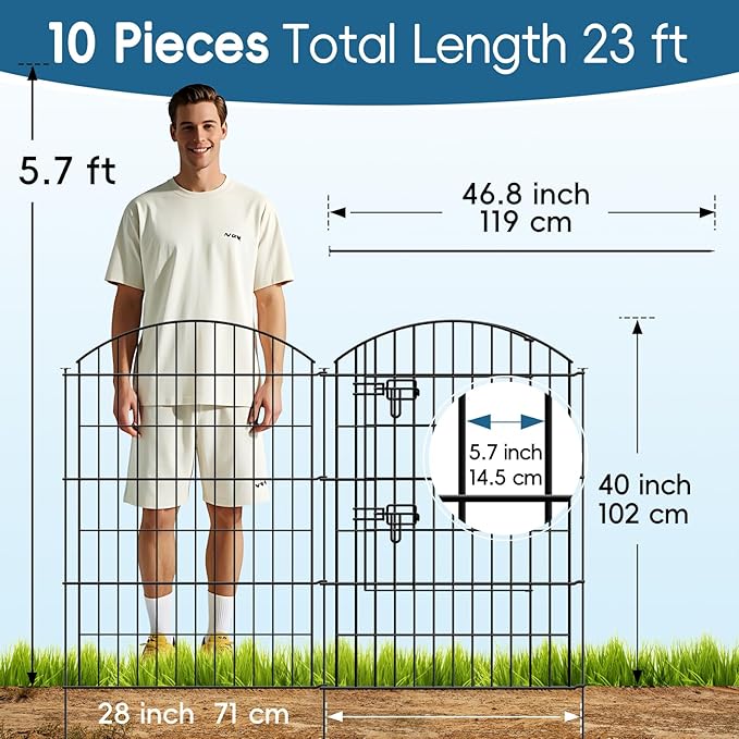 Metal Garden Fence 40 in H x 28 in W 10 Panels Total Length 23 ft, No Need Dig - Image 2