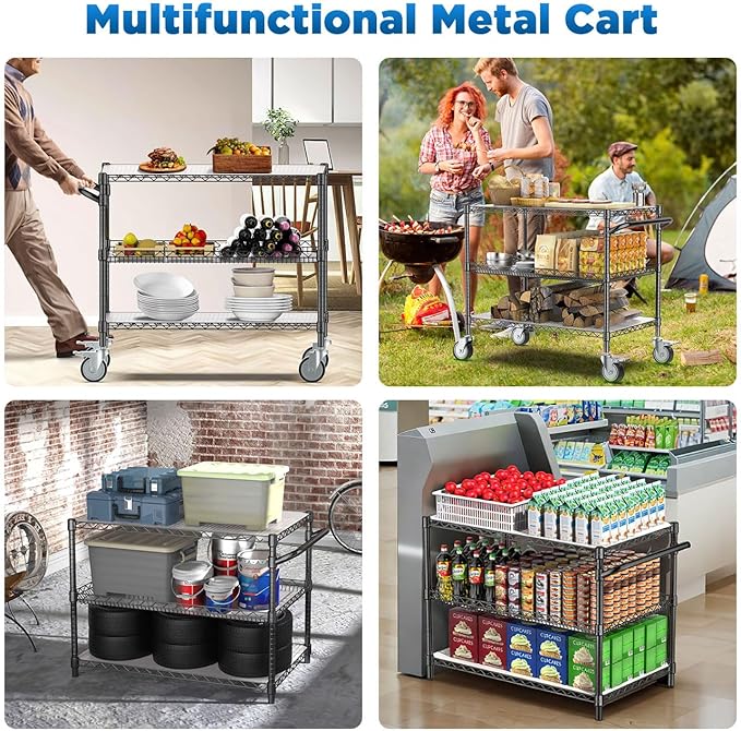 Leteuke 1120LBS Heavy Duty Rolling Utility Cart, 3 Tier Rolling Carts - Image 5