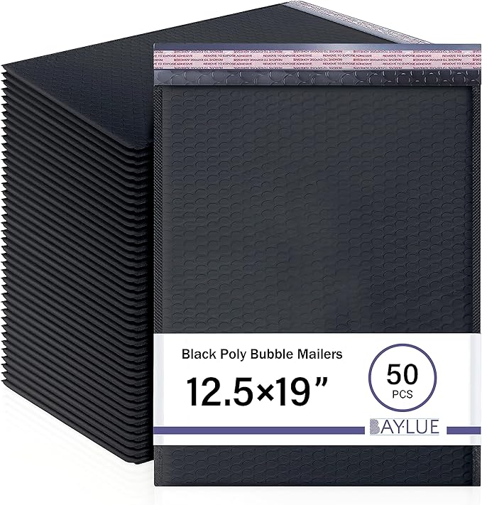 Black 12.5x19.5 Inch Large Poly Bubble Mailers #6 | Self Seal Large Padded by BAYLUE