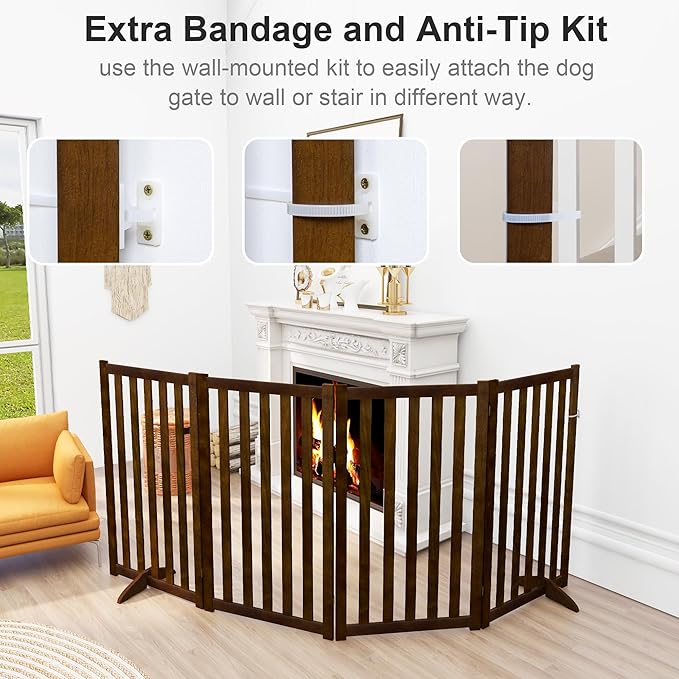 36" Height Extra Tall Freestanding Pet Gate, Solid Wood Folding Safety Fence - Image 5