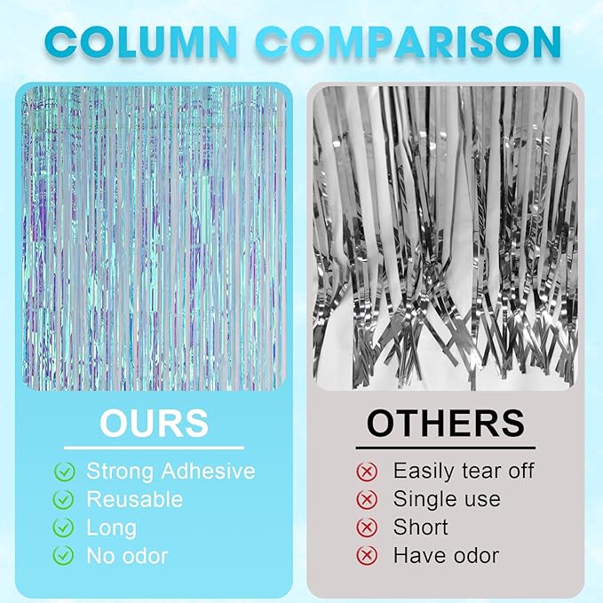 3 Pack 3.3x8.2 Feet Neon Iridescent Foil Fringe Backdrop Curtains, Tinsel - Image 5