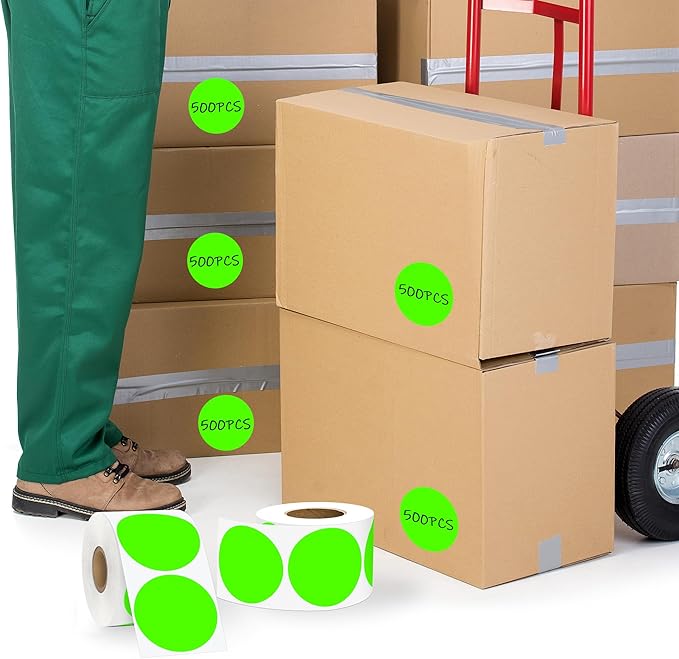 2 Inch Fluorescent Green Circle Stickers 500 Pcs, Permanent Color Coding Dots - Image 4