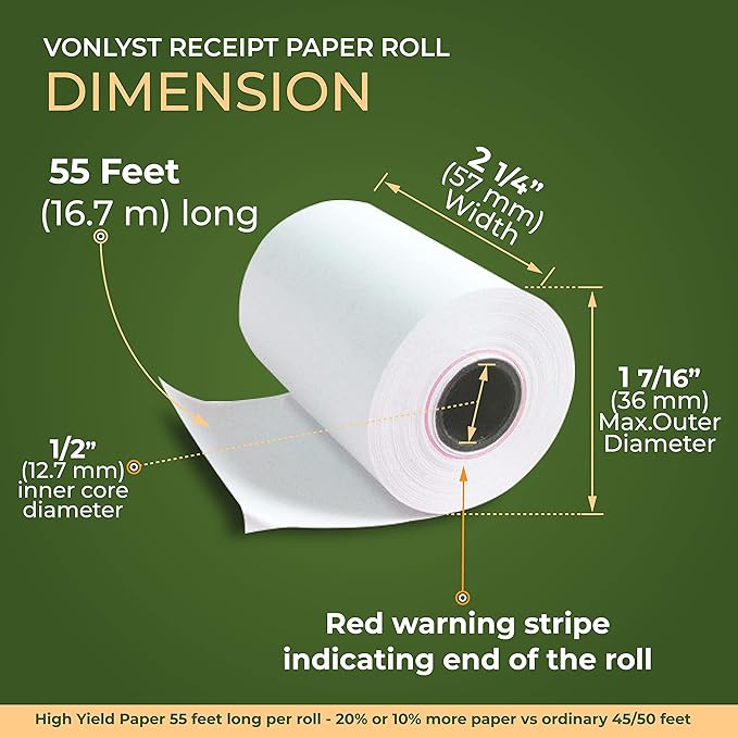 Thermal Paper Roll for Clover Flex Receipt Paper 2 1/4 x 55 - Image 3