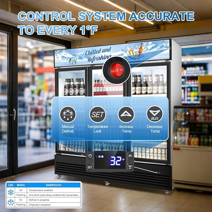 Tylza Commercial Refrigerator, Three Glass Door Display Beverage Fridge - Image 6
