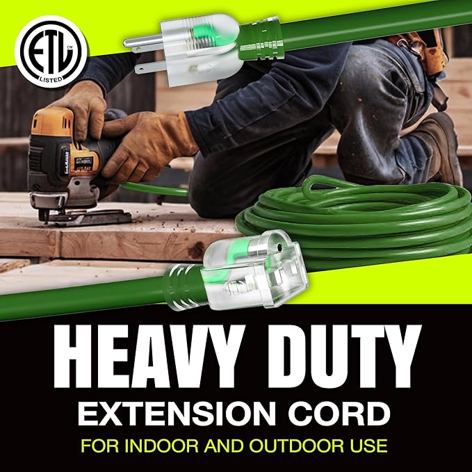 100ft Outdoor/Indoor Extension Cord 14/3 Gauge Heavy Duty 3 Prong SJTW - Image 7