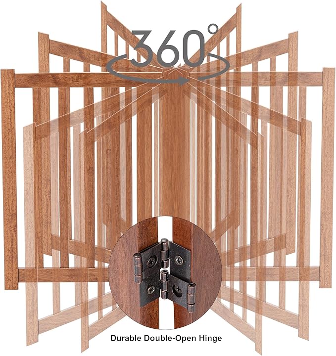 LZRS 6-Panel Extra-Wide Freestanding Wooden Dog Gate Indoor – 24”High Foldable - Image 5