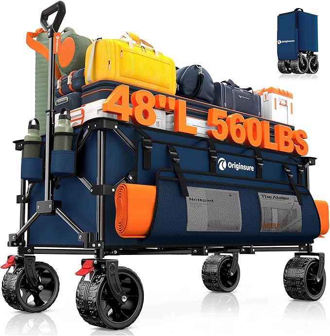 48" L Collapsible Wagon Cart Foldable, 560lbs Weight Capacity 300L Heavy Duty by Unknown