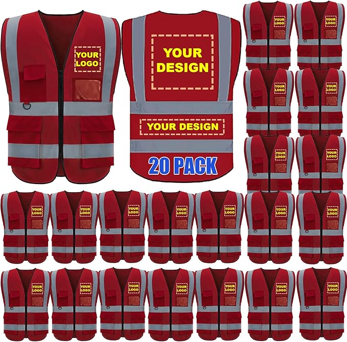 BeautyWill Custom Logo 10/20 Pack Safety Vest Class2 High Visibility Vest by BeautyWill
