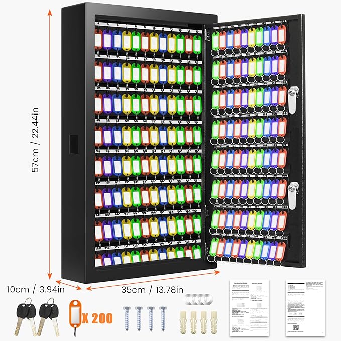 200 Keys Dual Lock Key Cabinet, Anti-Theft Key Lock Box - Image 2