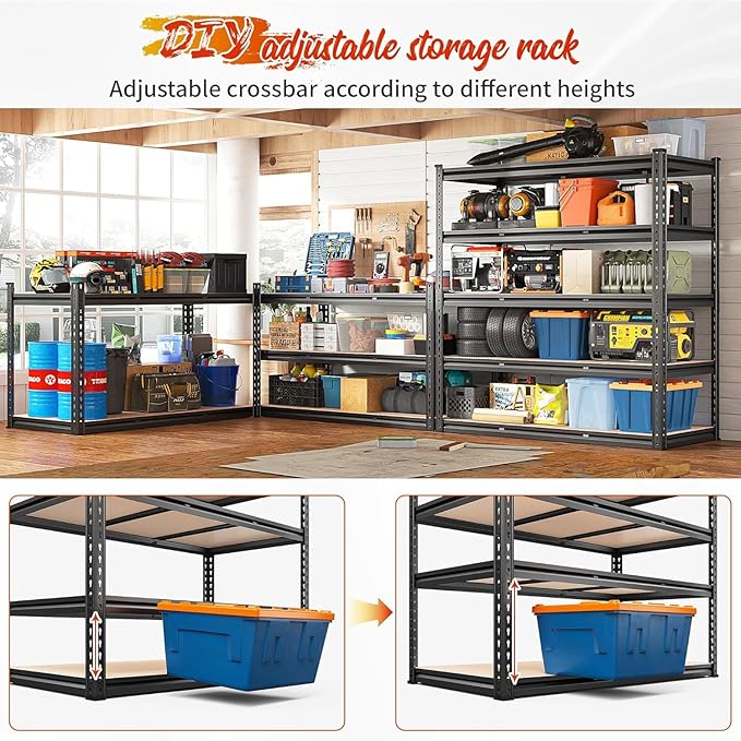 REIBII 48" W Garage Shelving 3020LBS Storage Shelves 5 Tier Heavy Duty Shelving - Image 5