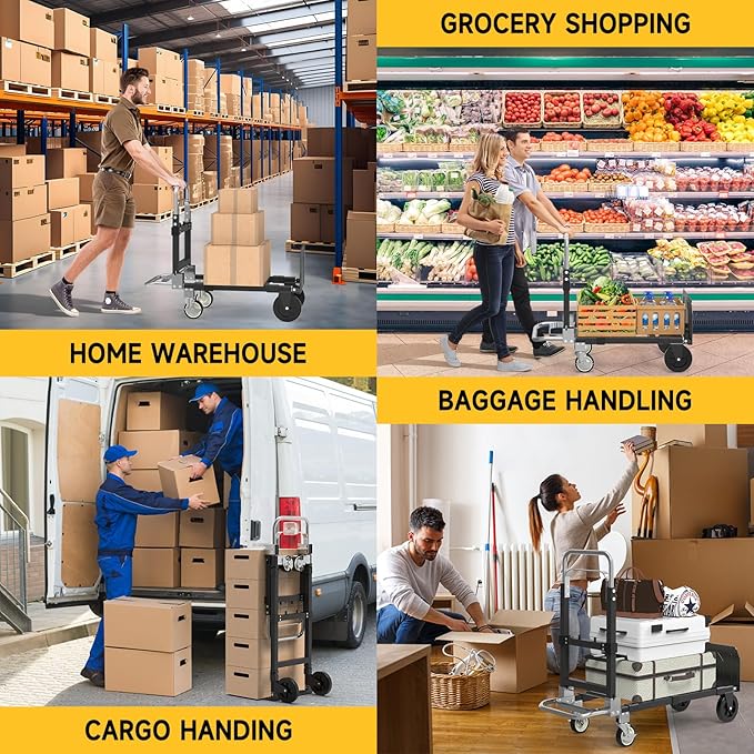 3-in-1 Heavy Duty Folding Hand Truck, 500LB Capacity Convertible Steel Dolly - Image 6