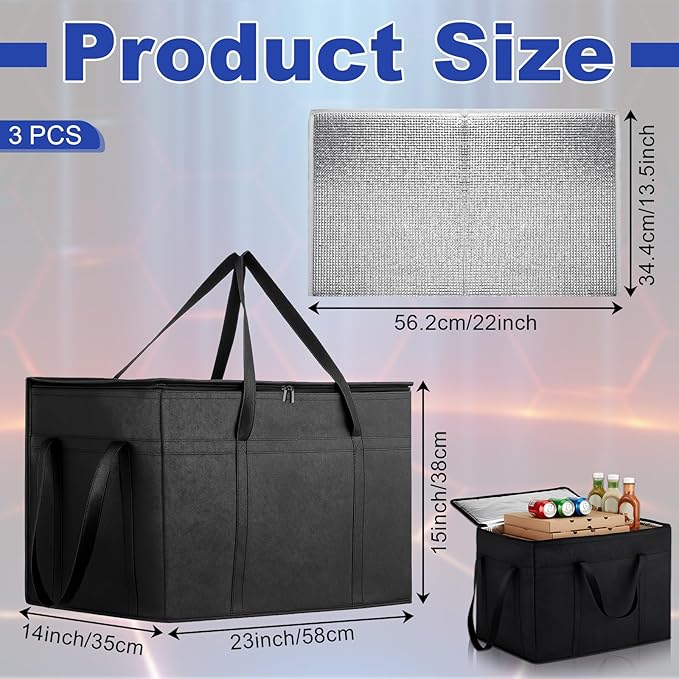 3 Pack Large Insulated Food Delivery Bag - Image 2