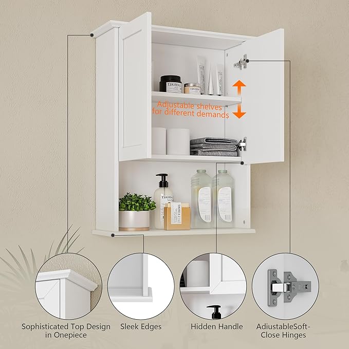 Bathroom Wall Cabinet, Over The Toilet Storage Cabinet, 23x29 Inch Medicine - Image 5