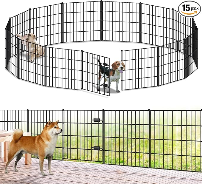 Metal Garden Fence 28in x 35ft, 1 Gate + 14 Panels Dog Fences Border Fence by FOREHOGARGARDEN%EF%BC%86HOME
