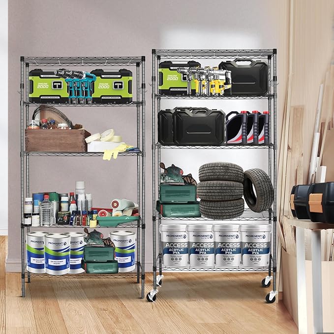 YNN Storage Shelves, 1750Lbs 5 Tier Heavy Duty Metal Rolling Shelving Unit - Image 2