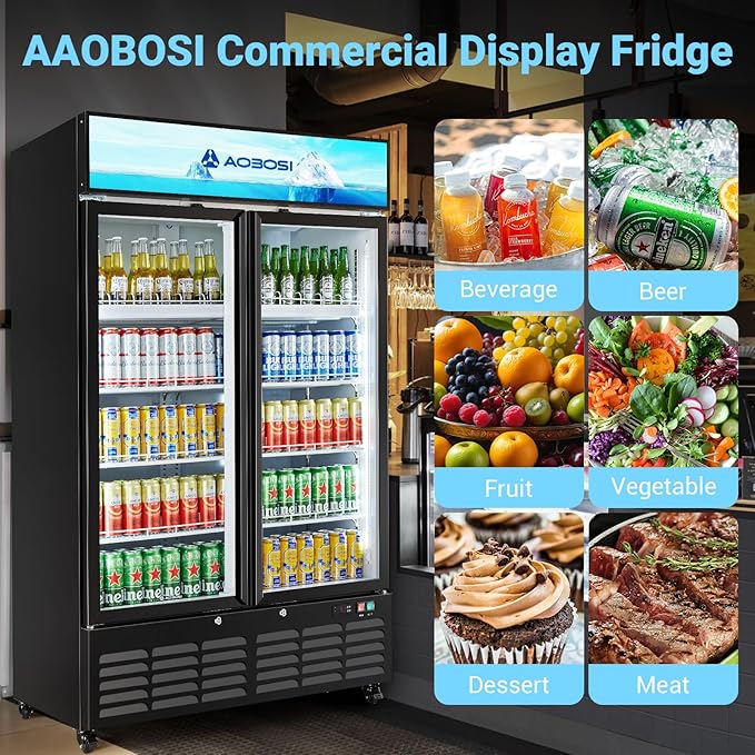 AAOBOSI Commercial Merchandiser Refrigerator, 27.02 Cu.Ft Glass Door Display - Image 2