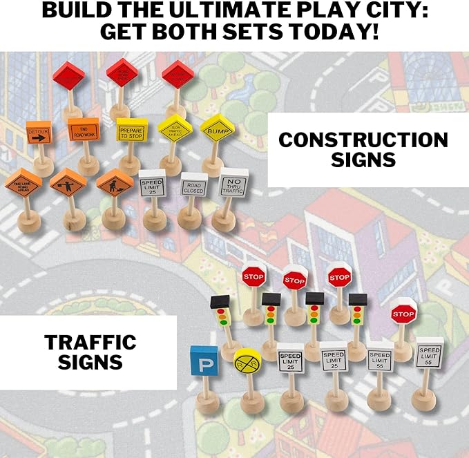 Attatoy Toy Wooden Road Construction Traffic Sign Set; Street Signs Small Toy - Image 9
