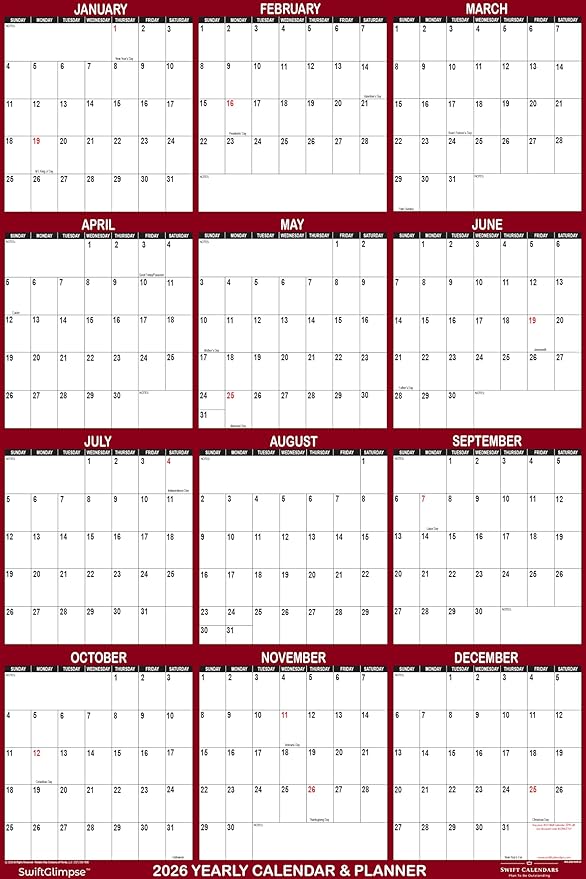 32" x 48" SwiftGlimpse 2026 Wall Calendar Erasable Jumbo XL Wet & Dry Erase - Image 3