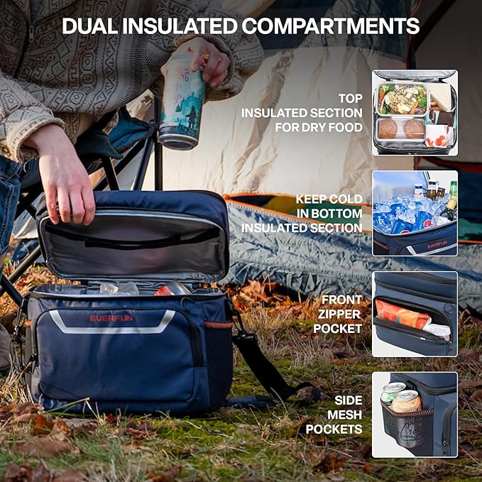 EVERFUN Small Cooler Lunch Box Mini Leak-Proof Soft Double Deck 24 Can Personal - Image 3