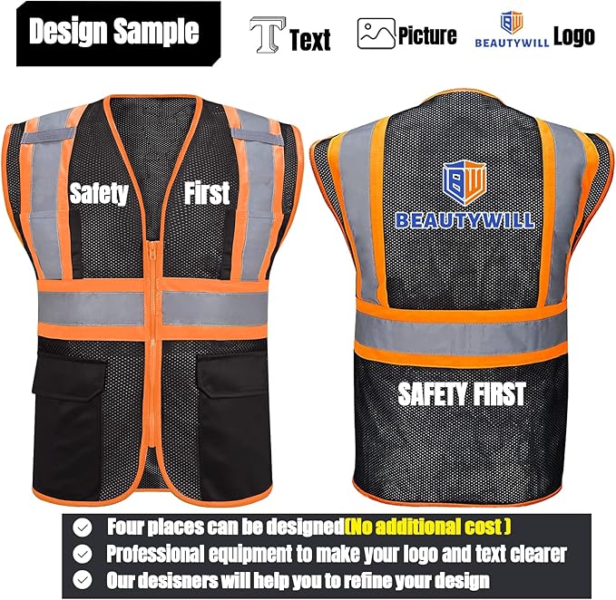 BeautyWill Custom Safety Vest Customized Logo Class 2 High Visibility - Image 4