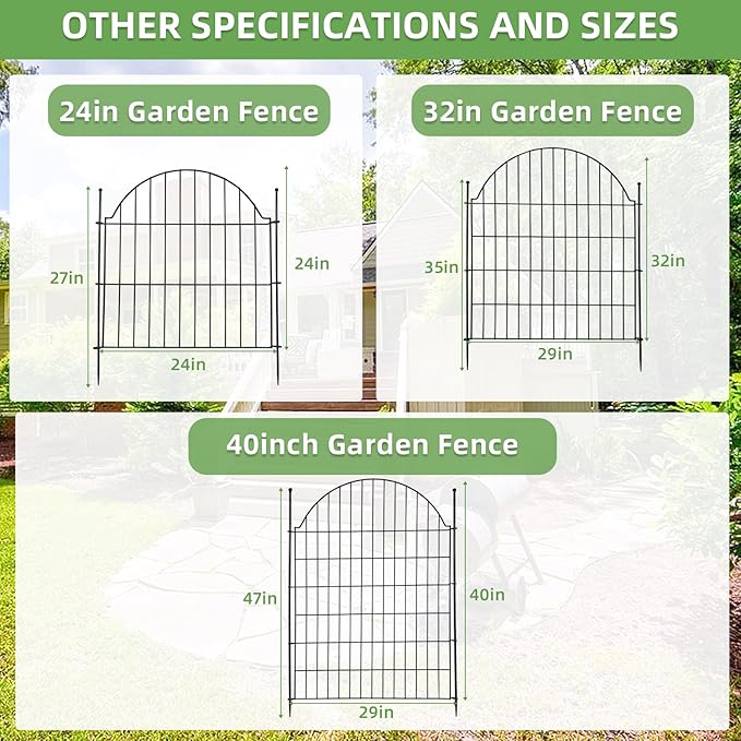 Decorative Metal Garden Fence 5 Panels, 32in x 11.8ft No Dig Dog Fence Outdoor - Image 7