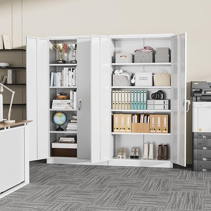 Greenvelly White Metal Storage Cabinets 72” Garage Steel Storage Cabinet - Image 8