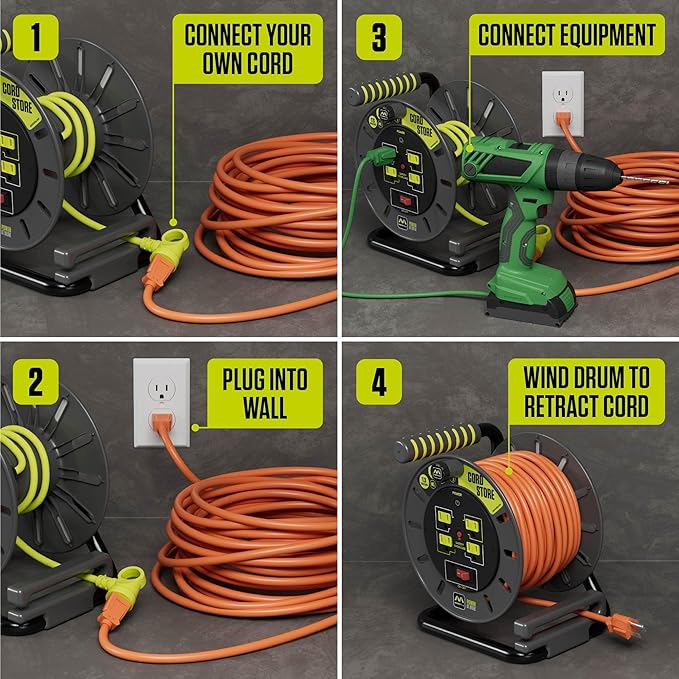 Masterplug 3ft Cord Reel, Retractable Extension Lead - Image 3