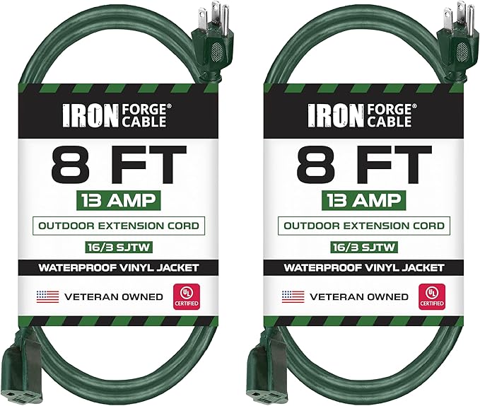 Iron Forge Cable 2 Pack Weatherproof 8 Ft Outdoor Extension Cord by IronForgeCable