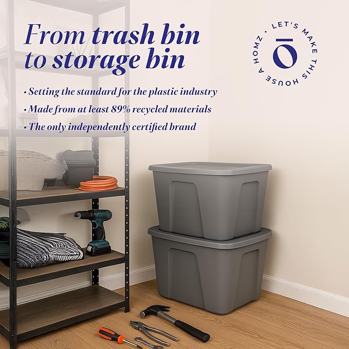 HOMZ 8-Pack Durable Molded Bin, Plastic Storage Containers w/Lids, 18 Gallon - Image 8