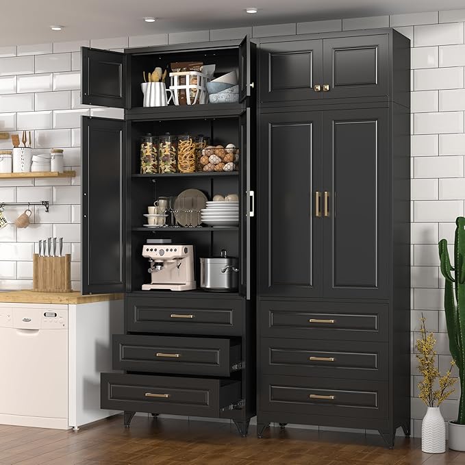 Kitchen Pantry Cabinet, Metal Food Pantry Cabinet and Shelves, Freestanding - Image 2