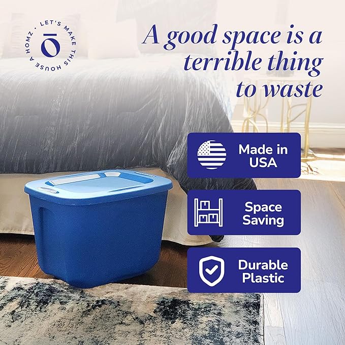 HOMZ 4-Pack Durable Molded Bin, Plastic Storage Containers w/Lids, 10 Gallon - Image 5