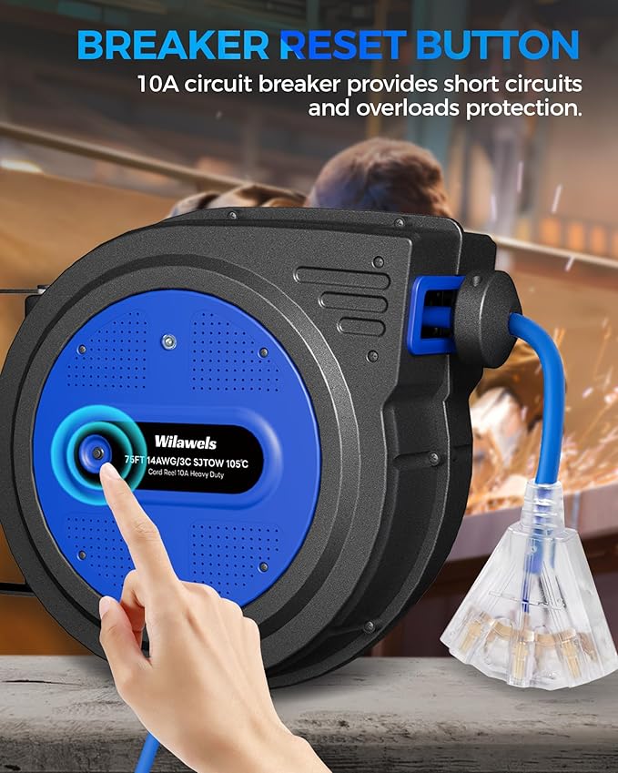 75 FT Retractable Extension Cord Reel, Heavy Duty Extension Cord, 14AWG/3C SJTOW - Image 4
