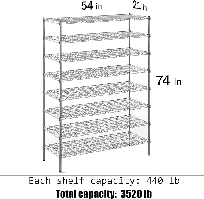 21" Deep x 54" Wide x 74" Height Wire Shelving Kit | 8-Tier | NSF Commercial - Image 3