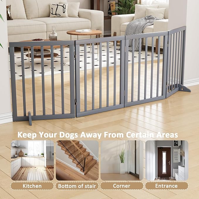 Dog Gates for Doorways 74-Inch Wide Freestanding Pet Gates for Dogs 24-inch - Image 3