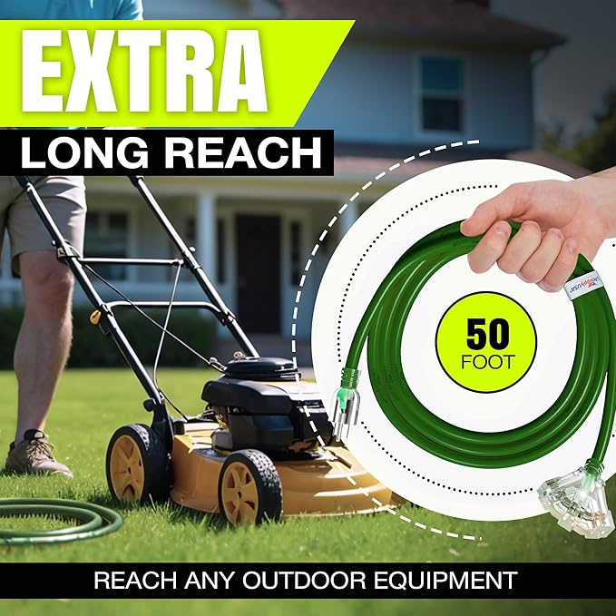 75ft Outdoor/Indoor Extension Cord 3-Outlet 12/3 Gauge Extra Heavy Duty ETL - Image 6