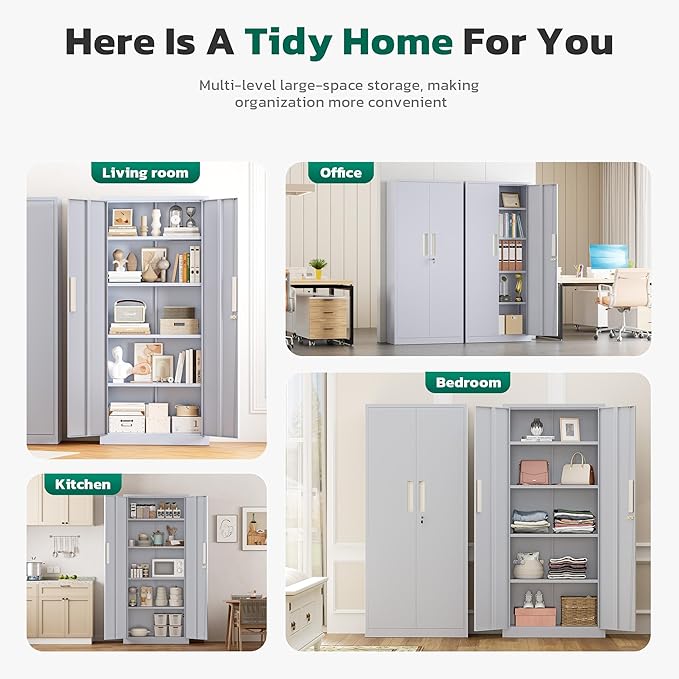 Greenvelly Metal Storage Cabinet, Lockable Steel Cabinets - Image 7