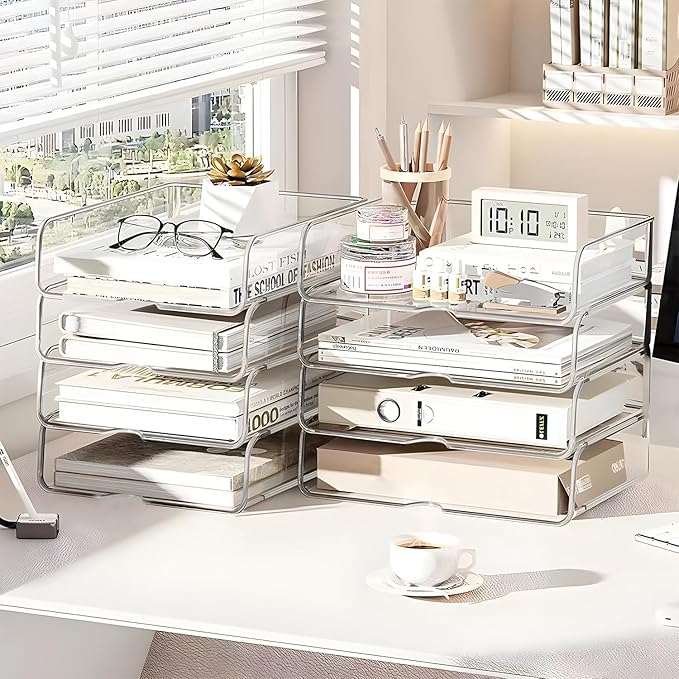 4-Tier Paper Organizer for Desk, Stackable Desk Organizer Paper Tray, A4 Storage - Image 6
