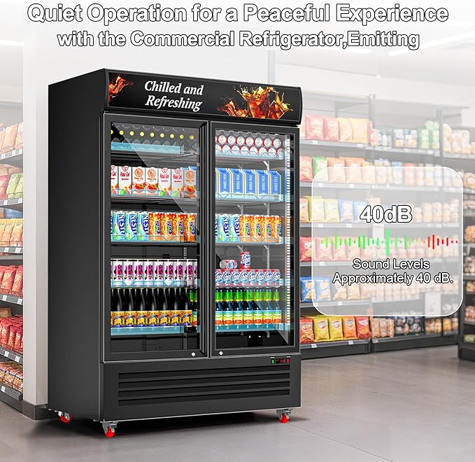 Tylza Commercial Refrigerator, Double Glass Door Display Beverage Fridge - Image 3