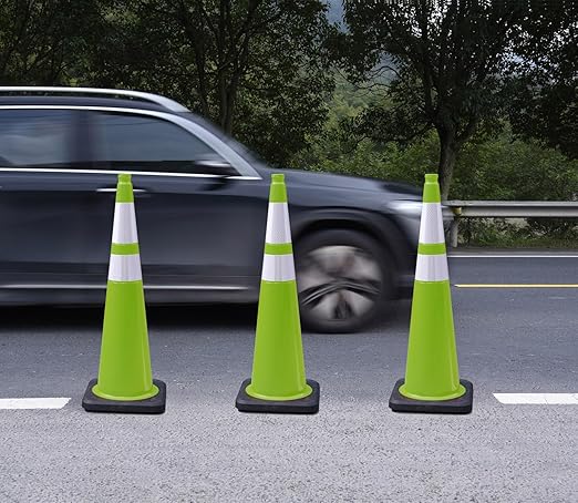 Fluorescent Orange/Green PVC Traffic Cones, Heavy Black Base Parking Lot Cone - Image 4