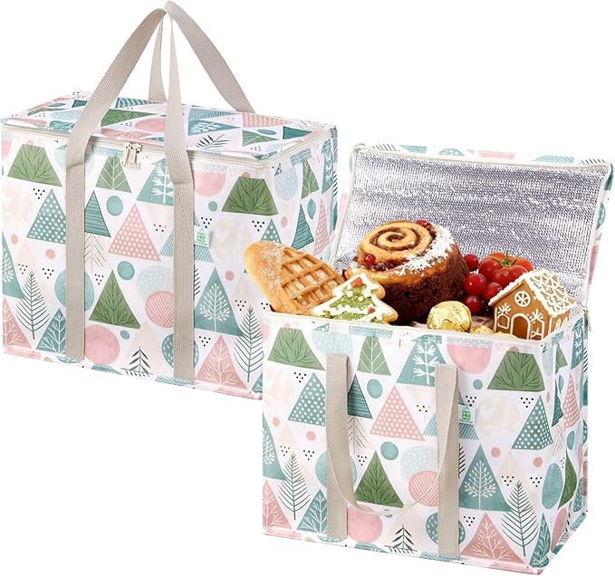 VENO 2 Pack Christmas Cooler Bag Insulated Reusable Grocery Shopping Bag by Veno