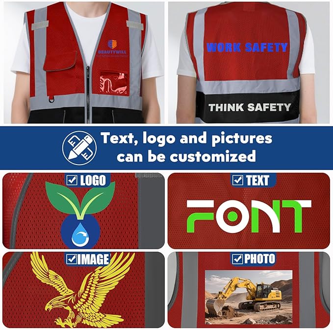 BeautyWill 10/20 Pack Custom Logo Safety Vest, Bulk High Visibility Class 2 - Image 4