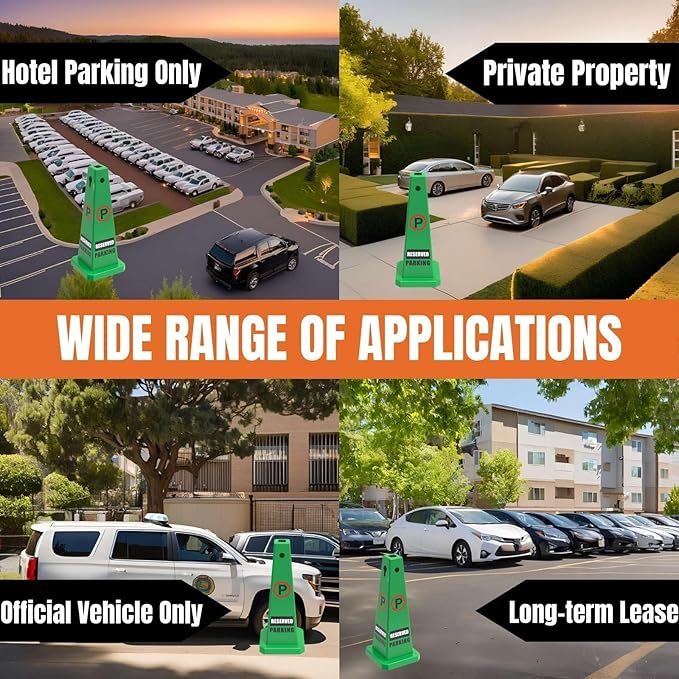 Reserved Parking Sign, 26.4-Inch Green Plastic Cone, High-Visibility - Image 5