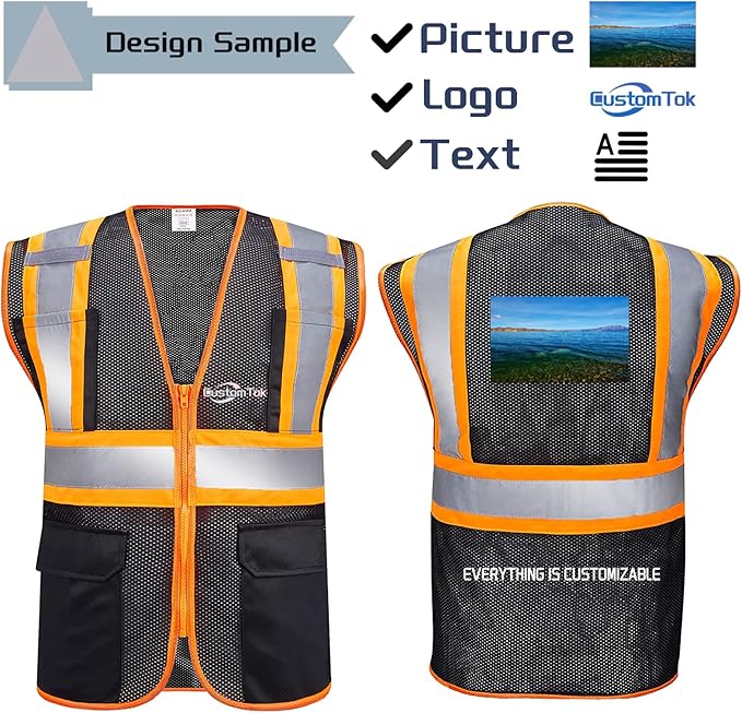 Custom Safety Vest with Logo Pockets High Visibility Reflective Vests - Image 5