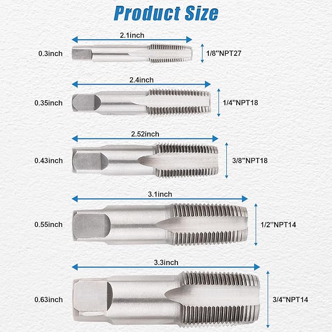 5-Piece NPT Pipe Tap Set, NPT Tap and Die Set - Image 2
