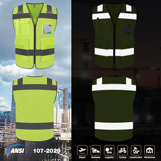 TCCFCCT Mesh Construction Vest 5 Pockets Reflective Safety Vest - Image 2