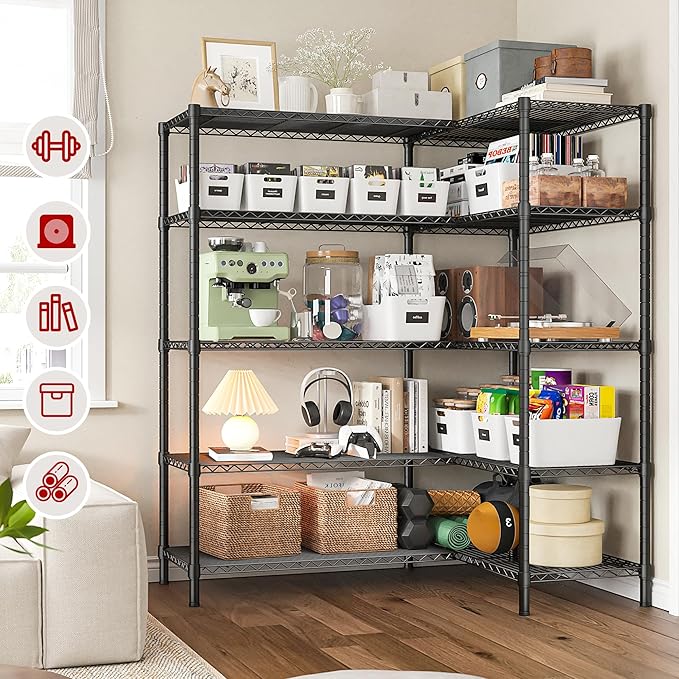 REIBII 1450LBS Shelves 5 Tier Metal Shelving Unit Storage Wire Shelving 58.1''W - Image 8