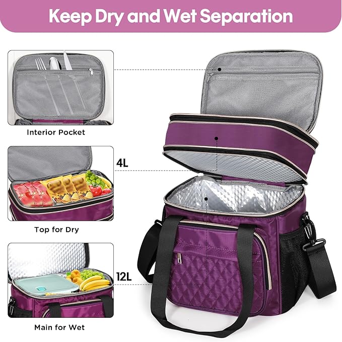 GLENKEY Expandable Insulated Lunch Box, Double Deck Lightweight Large Lunch Bag - Image 2