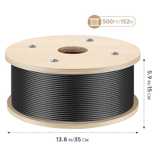 3/16" Black T316 Stainless Steel Cable, 500FT Marine Grade Black Wire Rope - Image 2